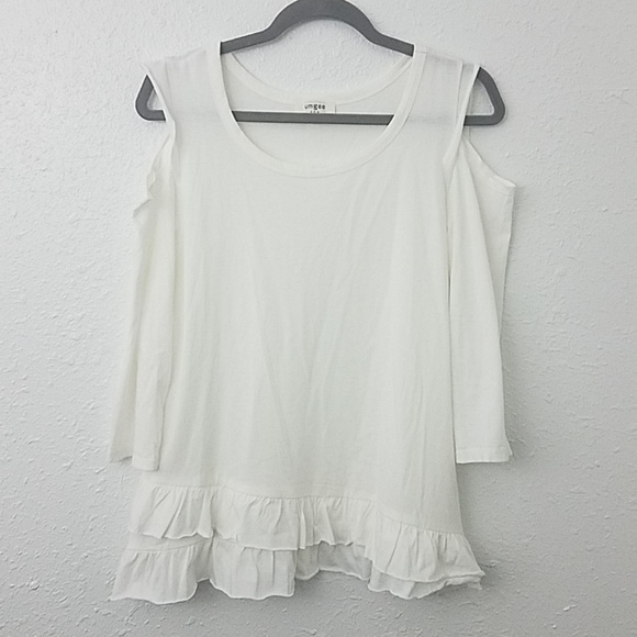 UMGEE small cold shoulder blouse ruffled hem coastal beach boho - Picture 1 of 7